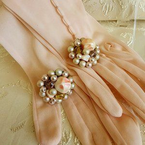 Vintage Japan White/Pink Blush Earrings